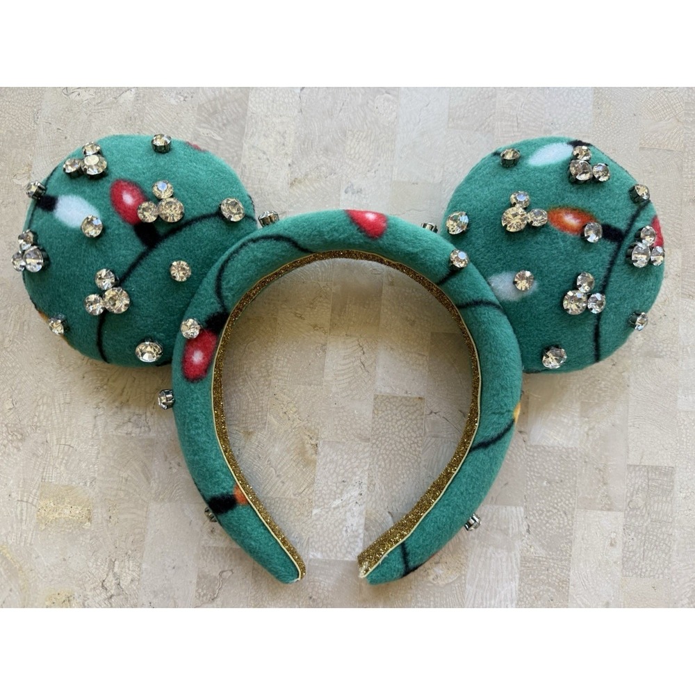 Disney Parks Rhinestone Green Fleece Minnie Mouse Holiday Ears Adult Christmas - Picture 1 of 4